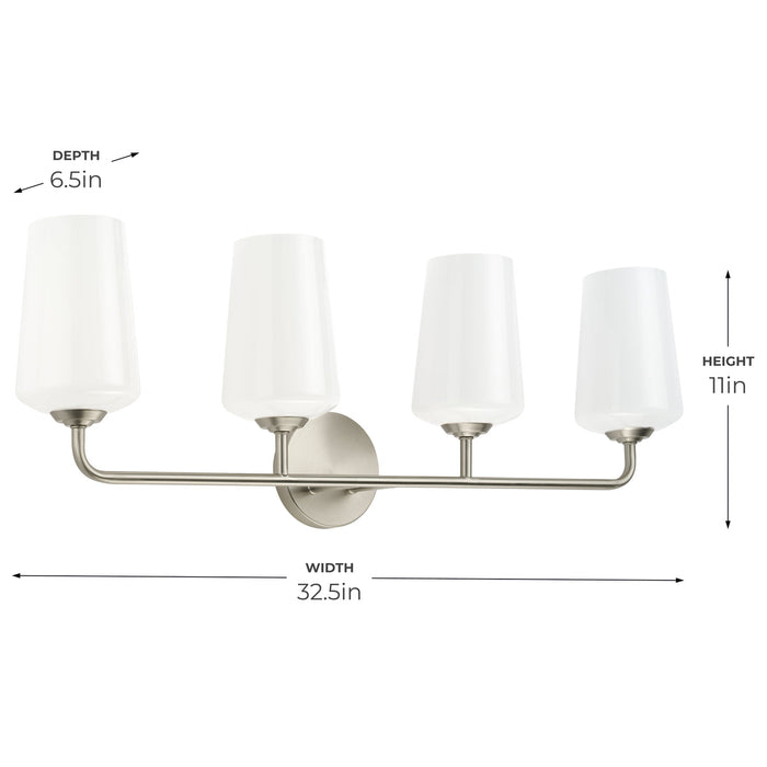 Progress Lighting 94300545009 Celino Collection 4-Light Bath And Vanity Fixture Brushed Nickel With White Glass Shades (P300545-009)