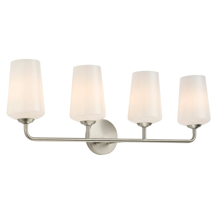 Progress Lighting 94300545009 Celino Collection 4-Light Bath And Vanity Fixture Brushed Nickel With White Glass Shades (P300545-009)