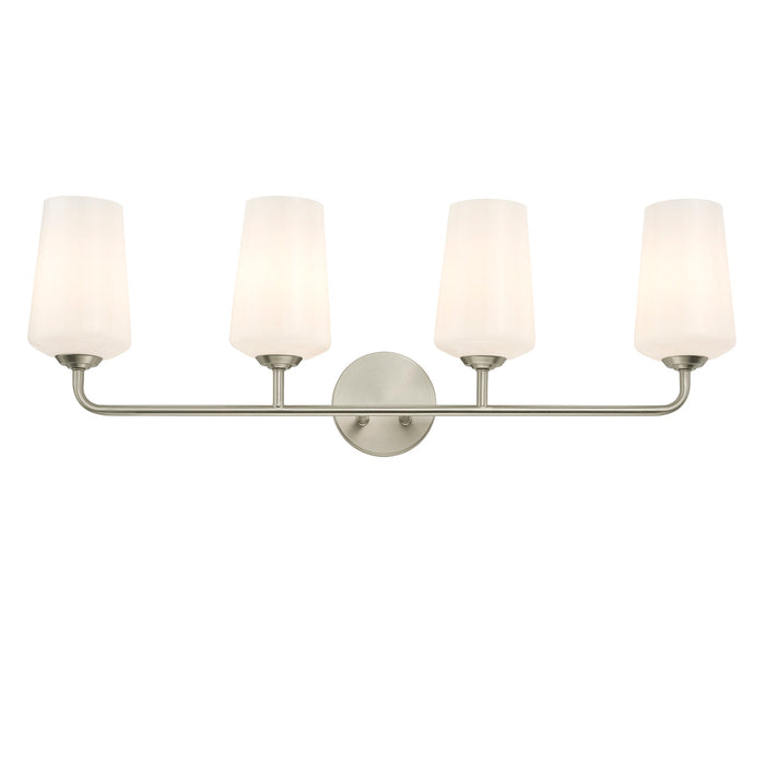 Progress Lighting 94300545009 Celino Collection 4-Light Bath And Vanity Fixture Brushed Nickel With White Glass Shades (P300545-009)