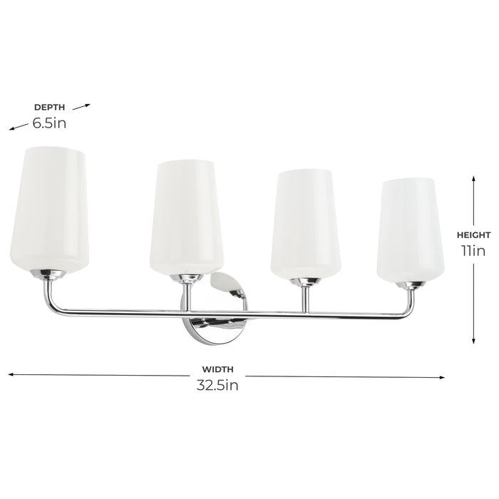 Progress Lighting 94300545015 Celino Collection 4-Light Bath And Vanity Fixture Polished Chrome With White Glass Shades (P300545-015)