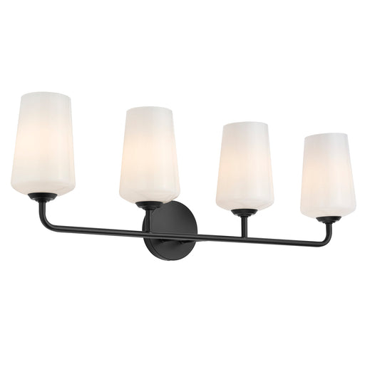 Progress Lighting 94300545031 Celino Collection 4-Light Bath And Vanity Fixture Black With White Glass Shades (P300545-031)
