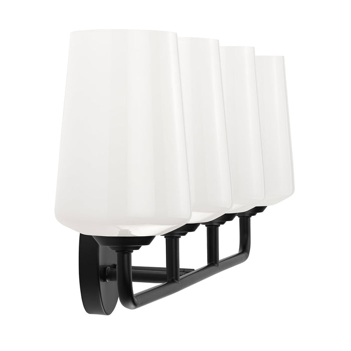 Progress Lighting 94300545031 Celino Collection 4-Light Bath And Vanity Fixture Black With White Glass Shades (P300545-031)
