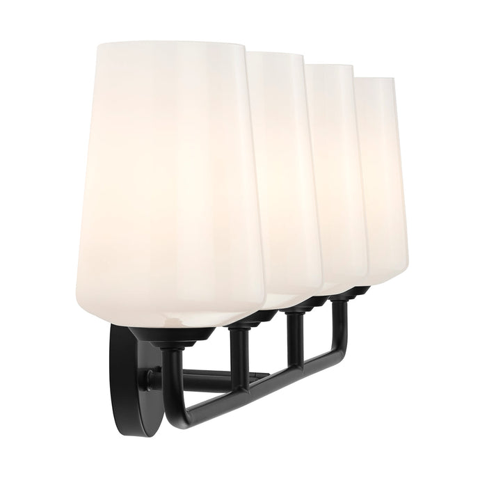 Progress Lighting 94300545031 Celino Collection 4-Light Bath And Vanity Fixture Black With White Glass Shades (P300545-031)