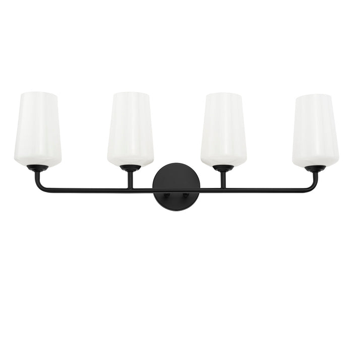 Progress Lighting 94300545031 Celino Collection 4-Light Bath And Vanity Fixture Black With White Glass Shades (P300545-031)
