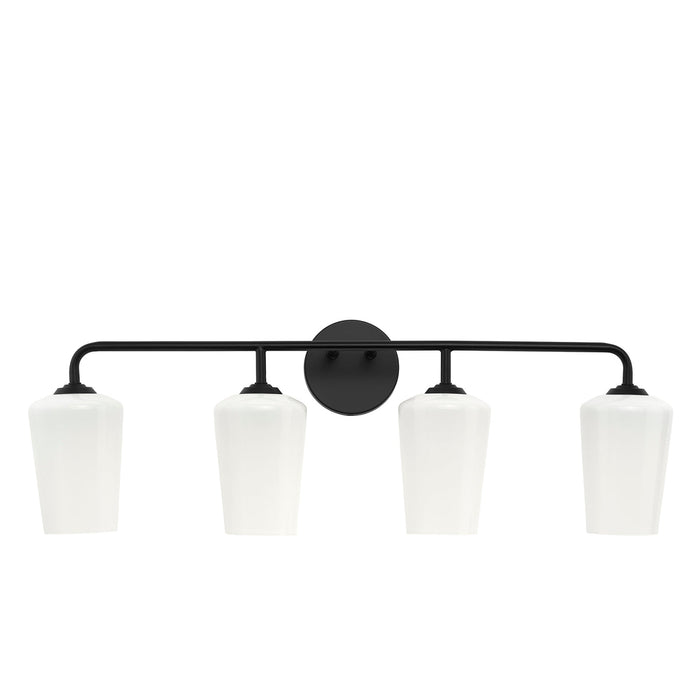 Progress Lighting 94300545031 Celino Collection 4-Light Bath And Vanity Fixture Black With White Glass Shades (P300545-031)