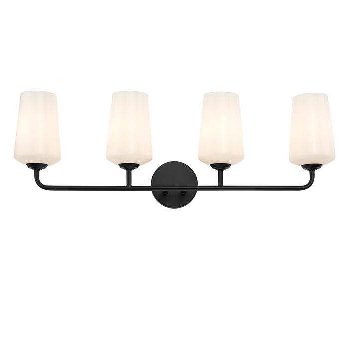 Progress Lighting 94300545031 Celino Collection 4-Light Bath And Vanity Fixture Black With White Glass Shades (P300545-031)