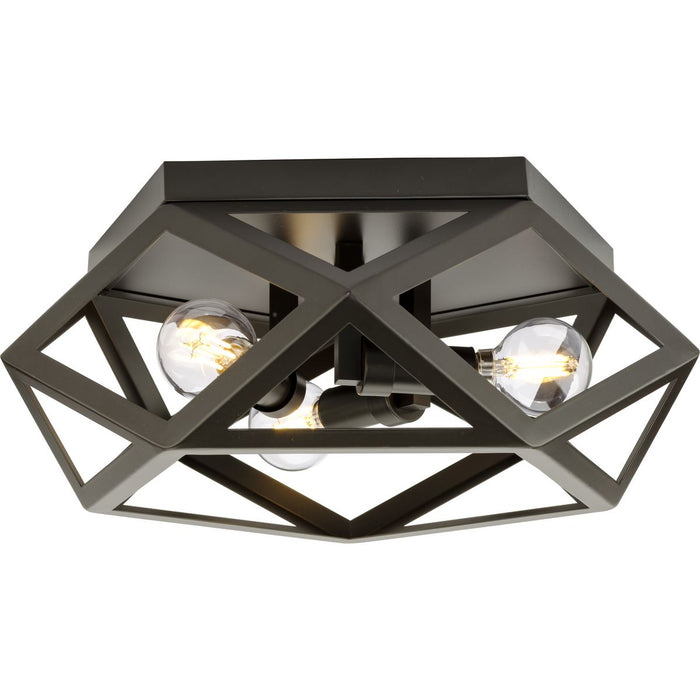 Progress Lighting Saucedo Collection Three-Light Flush Mount Clost-To-Ceiling Fixture Architectural Bronze (P350244-129)