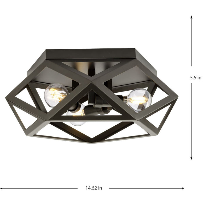 Progress Lighting Saucedo Collection Three-Light Flush Mount Clost-To-Ceiling Fixture Architectural Bronze (P350244-129)