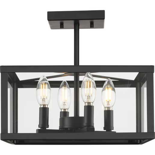 Progress Lighting Hillcrest Collection Four-Light Semi-Flush Close-To-Ceiling Fixture Matte Black (P350264-31M)