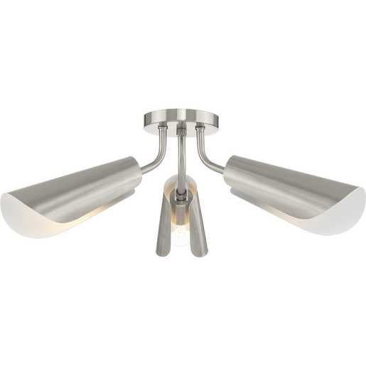 Progress Lighting Cornett Collection Three-Light Semi-Flush Close-To-Ceiling Fixture Brushed Nickel (P350272-009)