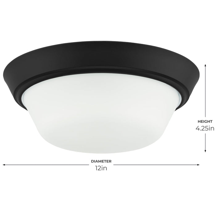 Progress Lighting 94350303031 Edessa Collection 13 Inch 2-Light Small Flush Mount Light Black With White Glass Shade (P350303-031)