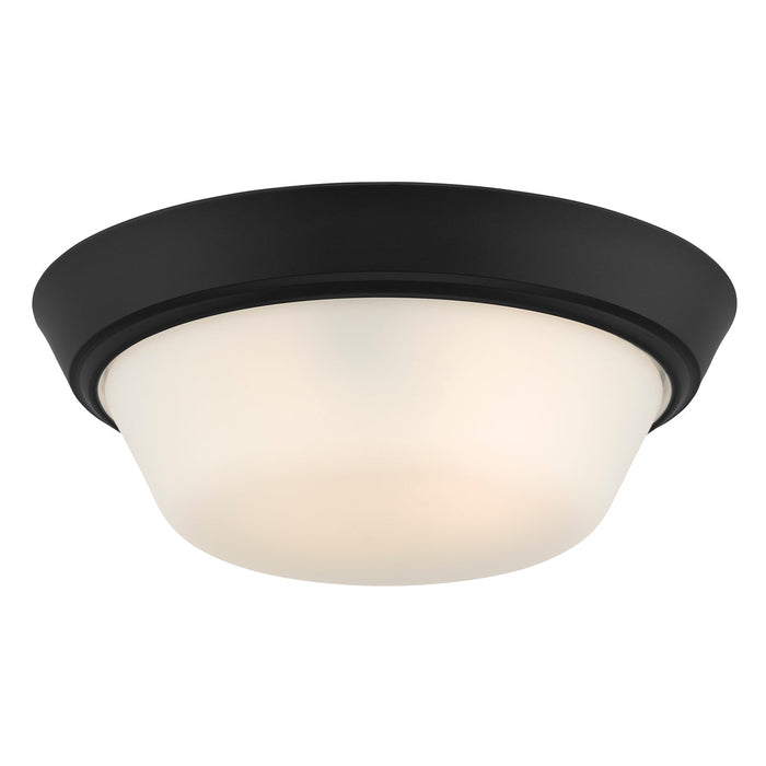 Progress Lighting 94350303031 Edessa Collection 13 Inch 2-Light Small Flush Mount Light Black With White Glass Shade (P350303-031)