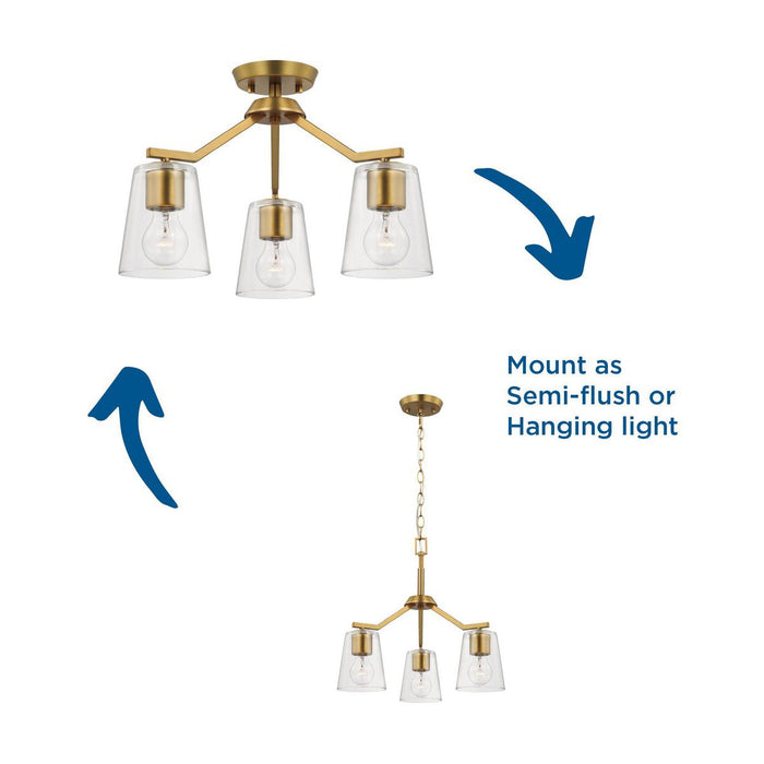 Progress Lighting Vertex Collection Three-Light Chandelier Convertible Brushed Gold (P400340-191)