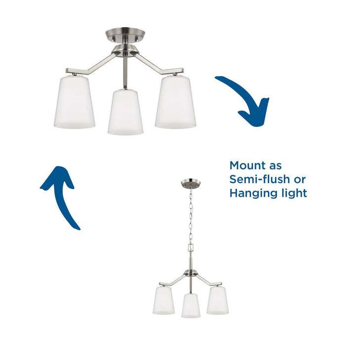 Progress Lighting Vertex Collection Three-Light Chandelier Convertible Brushed Nickel (P400342-009)