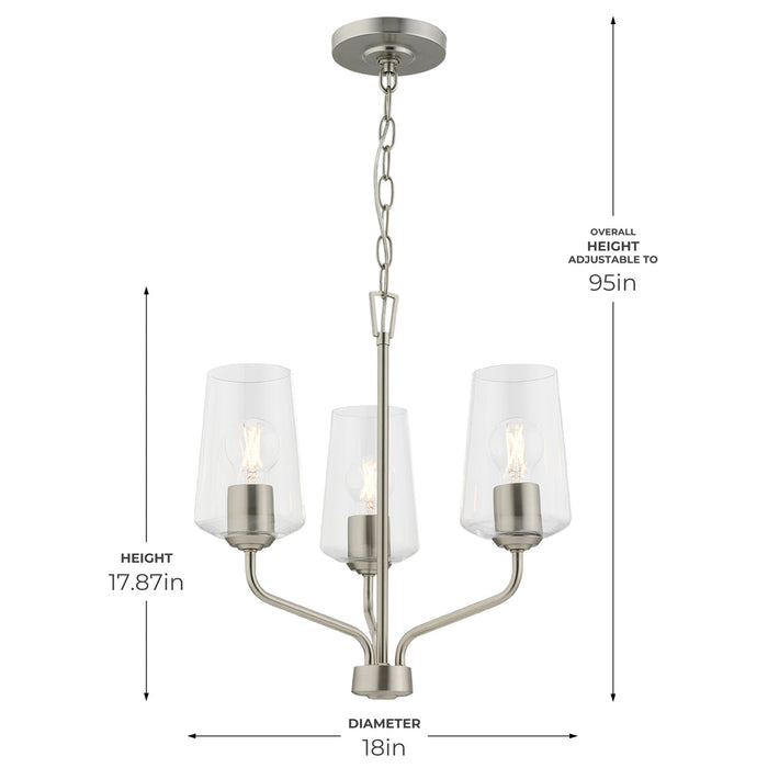 Progress Lighting 94400440009 Celino Collection 3-Light Chandelier Brushed Nickel With Clear Glass Shades (P400440-009)