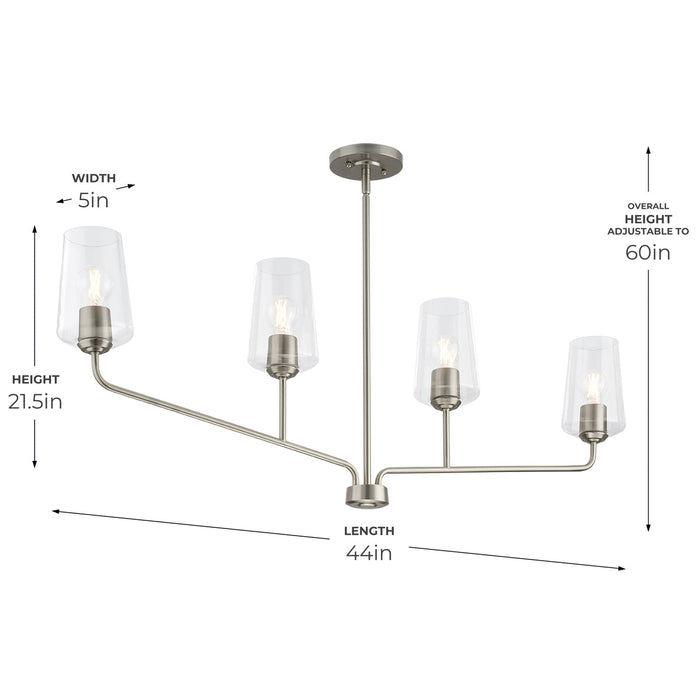 Progress Lighting 94400441009 Celino Collection 4-Light Linear Chandelier Brushed Nickel With Clear Glass Shades (P400441-009)