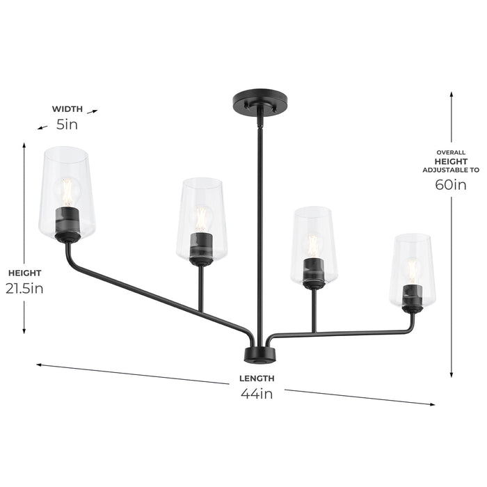 Progress Lighting 94400441031 Celino Collection 4-Light Linear Chandelier Black With Clear Glass Shades (P400441-031)