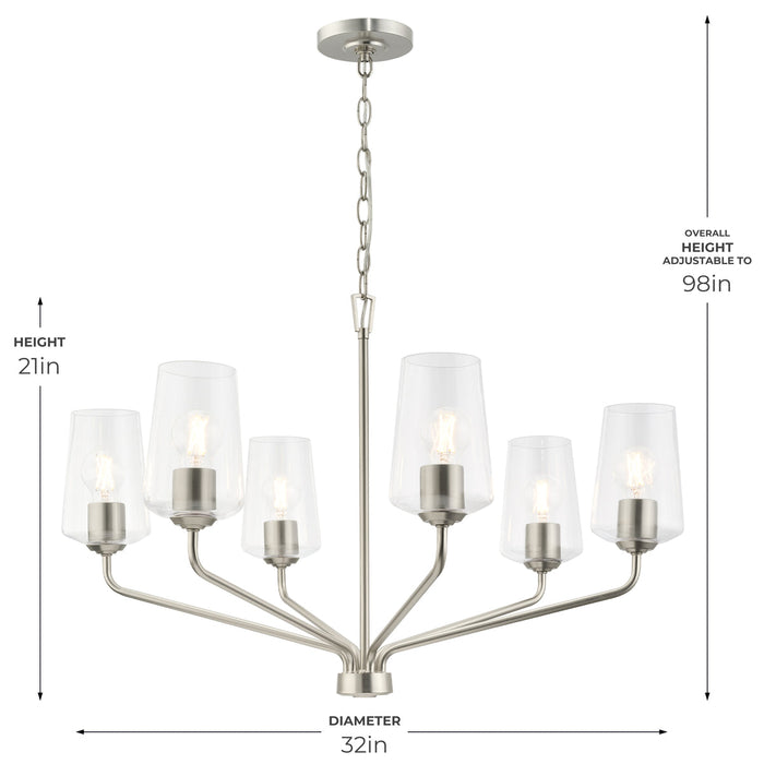 Progress Lighting 94400443009 Celino Collection 6-Light Chandelier Brushed Nickel With Clear Glass Shades (P400443-009)