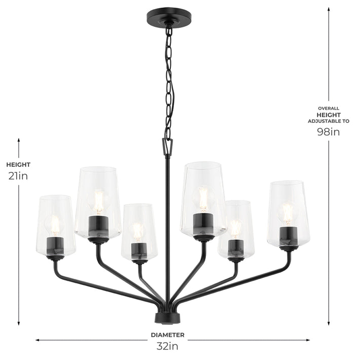 Progress Lighting 94400443031 Celino Collection 6-Light Chandelier Black With Clear Glass Shades (P400443-031)