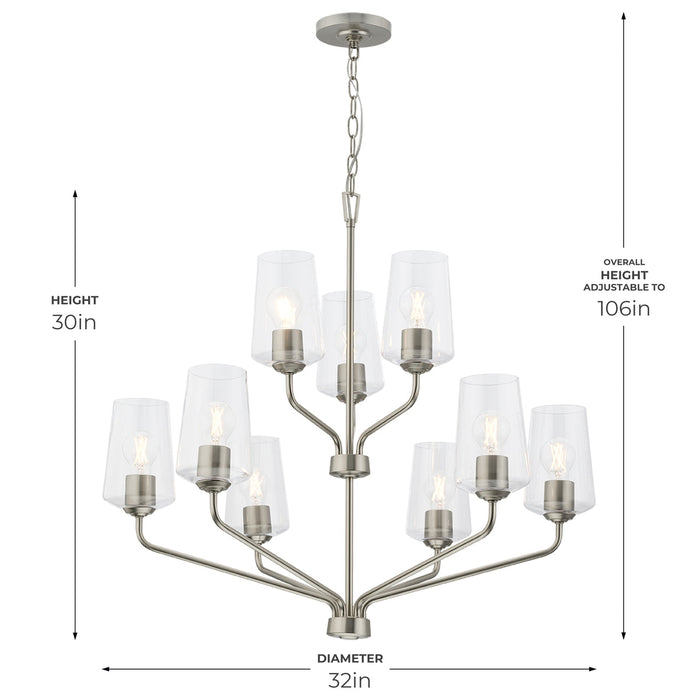 Progress Lighting 94400445009 Celino Collection 9-Light 2-Tier Chandelier Brushed Nickel With Clear Glass Shades (P400445-009)