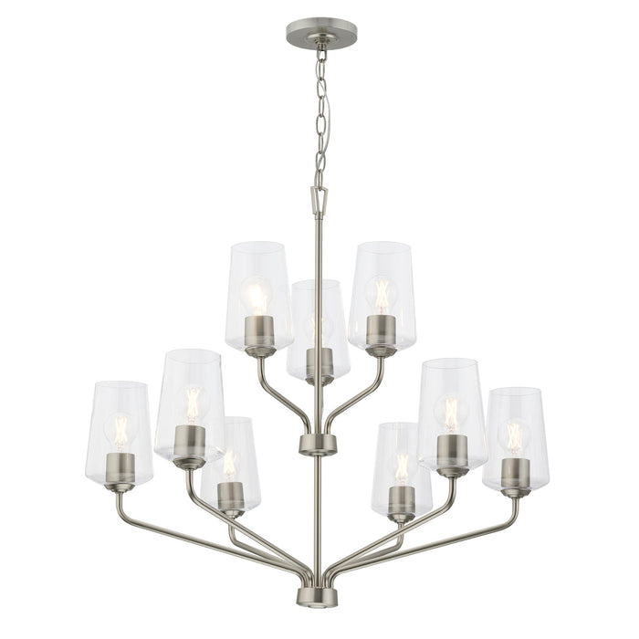 Progress Lighting 94400445009 Celino Collection 9-Light 2-Tier Chandelier Brushed Nickel With Clear Glass Shades (P400445-009)