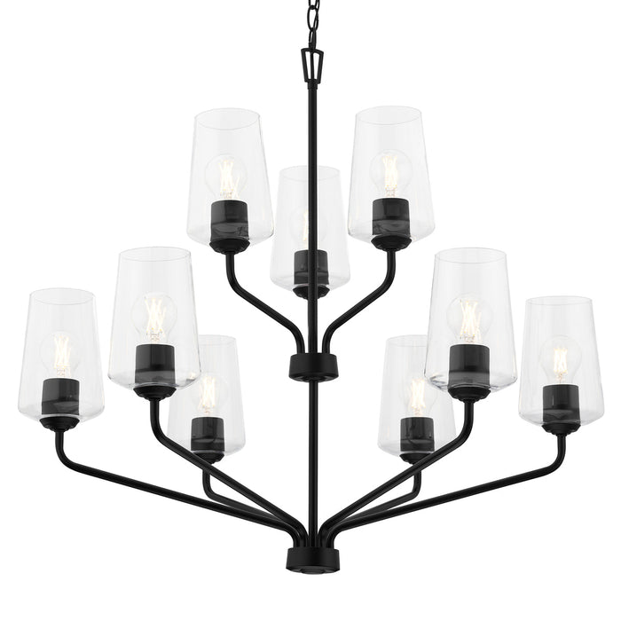 Progress Lighting 94400445031 Celino Collection 9-Light 2-Tier Chandelier Black With Clear Glass Shades (P400445-031)