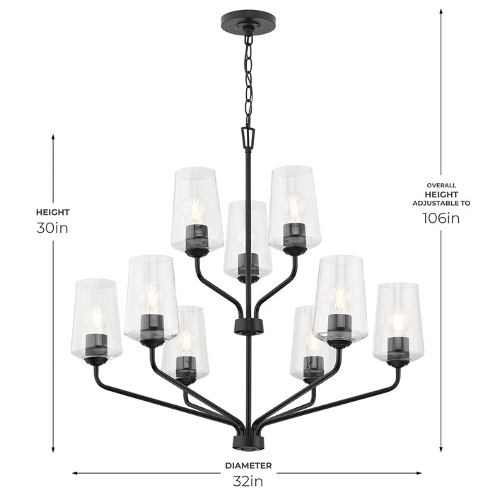 Progress Lighting 94400445031 Celino Collection 9-Light 2-Tier Chandelier Black With Clear Glass Shades (P400445-031)