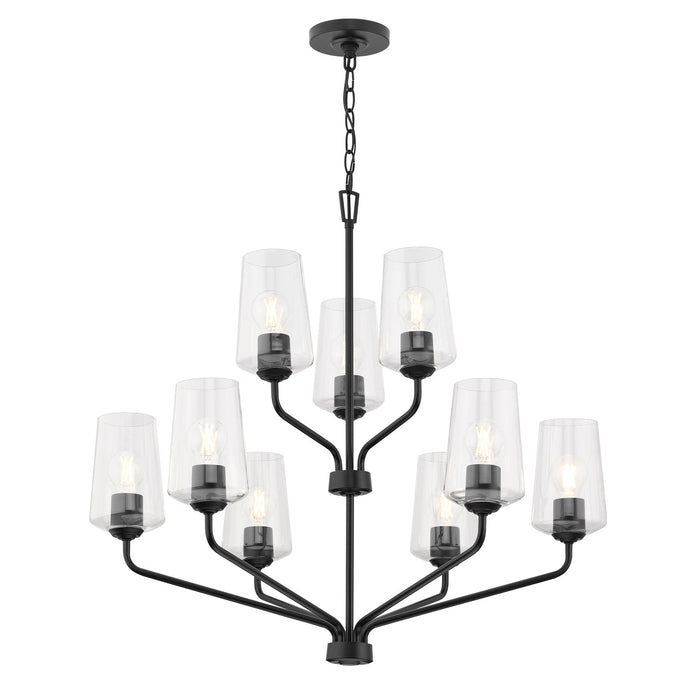 Progress Lighting 94400445031 Celino Collection 9-Light 2-Tier Chandelier Black With Clear Glass Shades (P400445-031)