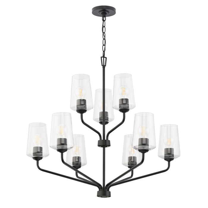 Progress Lighting 94400445031 Celino Collection 9-Light 2-Tier Chandelier Black With Clear Glass Shades (P400445-031)