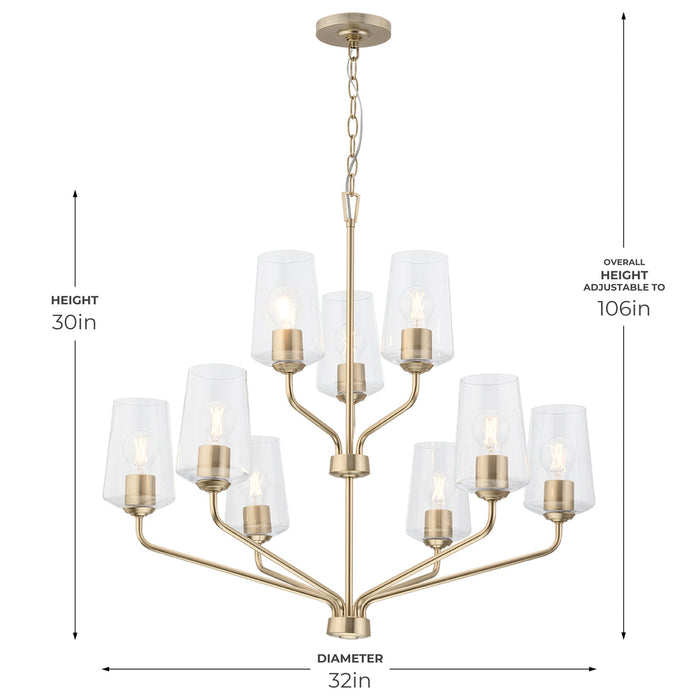 Progress Lighting 94400445177 Celino Collection 9-Light 2-Tier Chandelier Champagne Bronze With Clear Glass Shades (P400445-177)