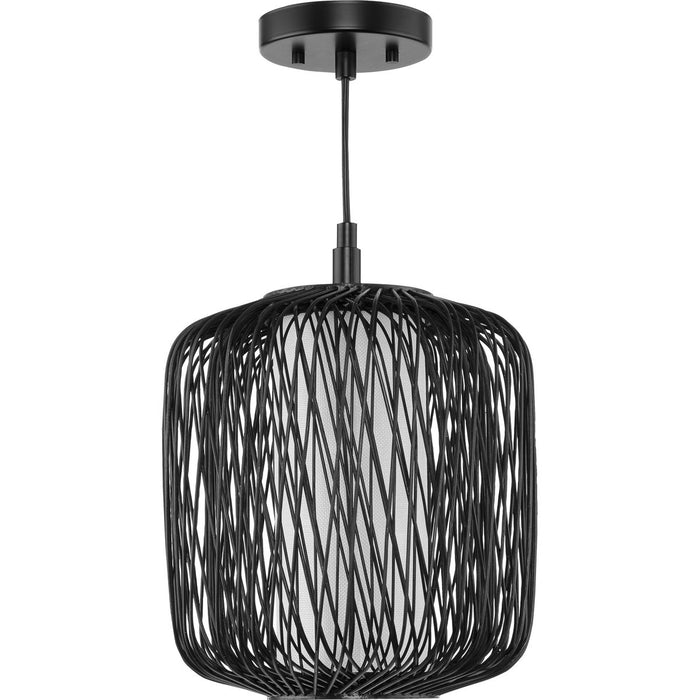 Progress Lighting Cordova Collection One-Light Mini-Pendant Black Rattan (P500395-202)