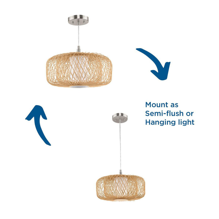 Progress Lighting Cordova Collection One-Light Pendant Natural Rattan (P500396-201)