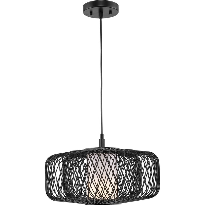 Progress Lighting Cordova Collection One-Light Pendant Black Rattan (P500396-202)