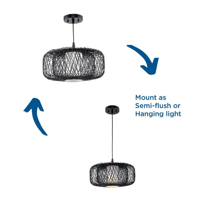 Progress Lighting Cordova Collection One-Light Pendant Black Rattan (P500396-202)