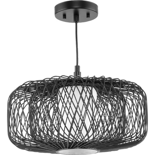 Progress Lighting Cordova Collection One-Light Pendant Black Rattan (P500396-202)