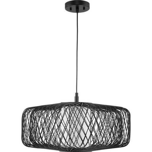 Progress Lighting Cordova Collection One-Light Pendant Black Rattan (P500397-202)