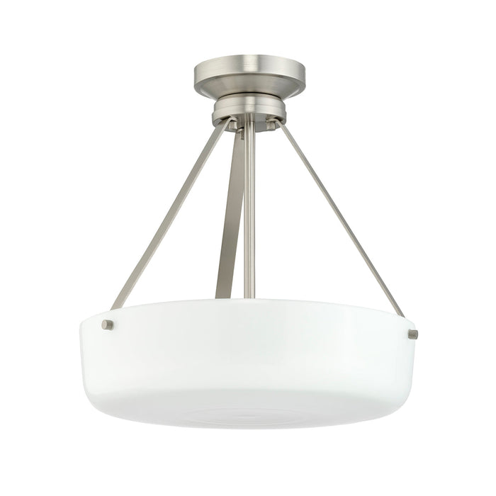 Progress Lighting 94500507009 Lieon Collection 3-Light Semi-Flush Convertible Light Brushed Nickel With White Glass Shade (P500507-009)