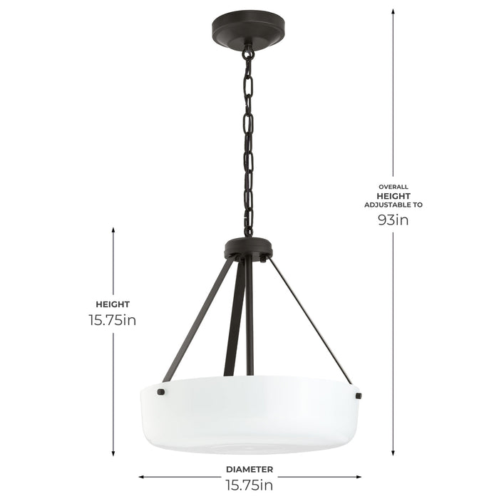 Progress Lighting 94500507020 Lieon Collection 3-Light Semi-Flush Convertible Light Antique Bronze With White Glass Shade (P500507-020)