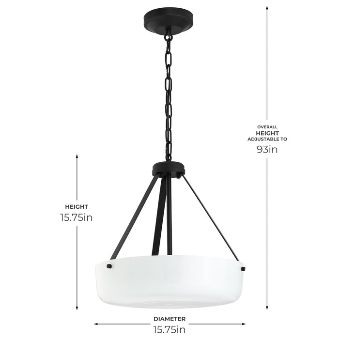 Progress Lighting 94500507031 Lieon Collection 3-Light Semi-Flush Convertible Light Black With White Glass Shade (P500507-031)