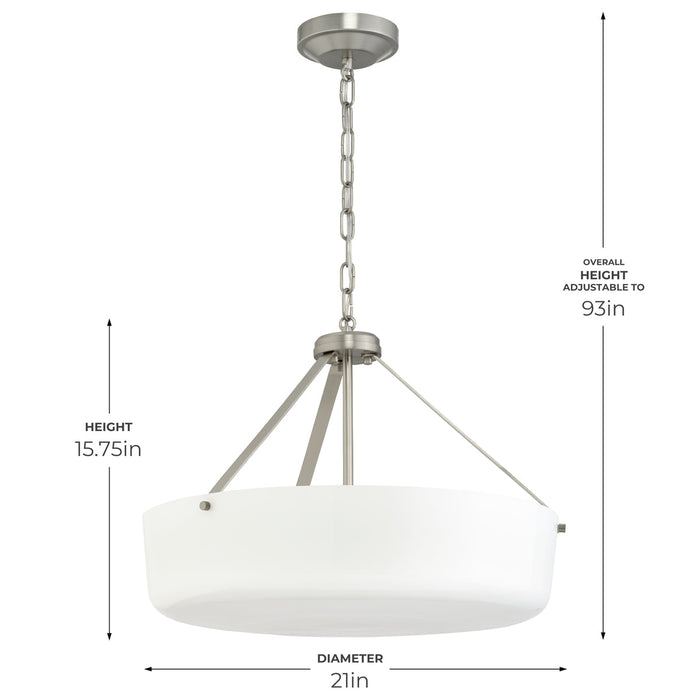 Progress Lighting 94500508009 Lieon Collection 3-Light Large Semi-Flush Convertible Light Brushed Nickel With White Glass Shade (P500508-009)