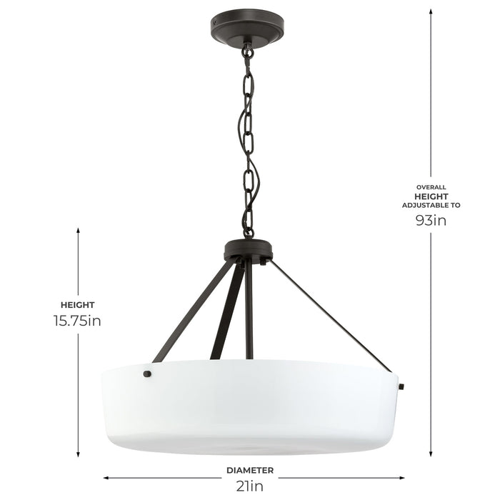 Progress Lighting 94500508020 Lieon Collection 3-Light Large Semi-Flush Convertible Light Antique Bronze With White Glass Shade (P500508-020)