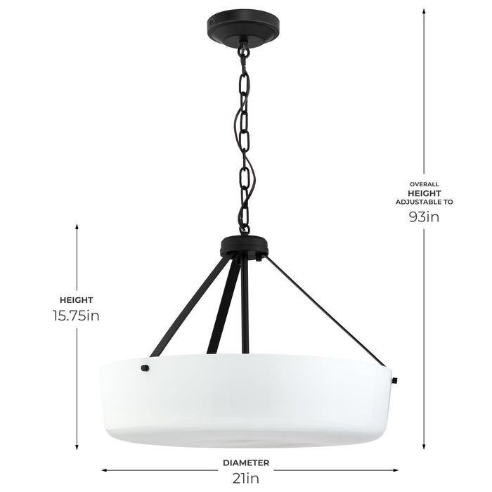 Progress Lighting 94500508031 Lieon Collection 3-Light Large Semi-Flush Convertible Light Black With White Glass Shade (P500508-031)