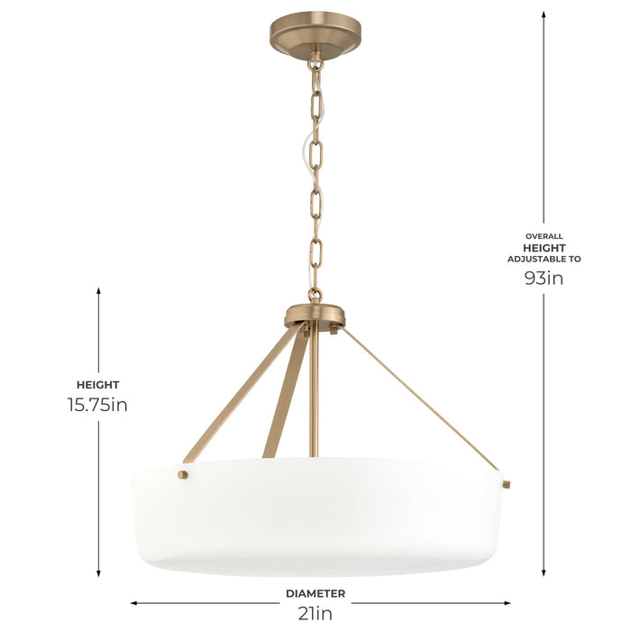 Progress Lighting 94500508177 Lieon Collection 3-Light Large Semi-Flush Convertible Light Champagne Bronze With White Glass Shade (P500508-177)