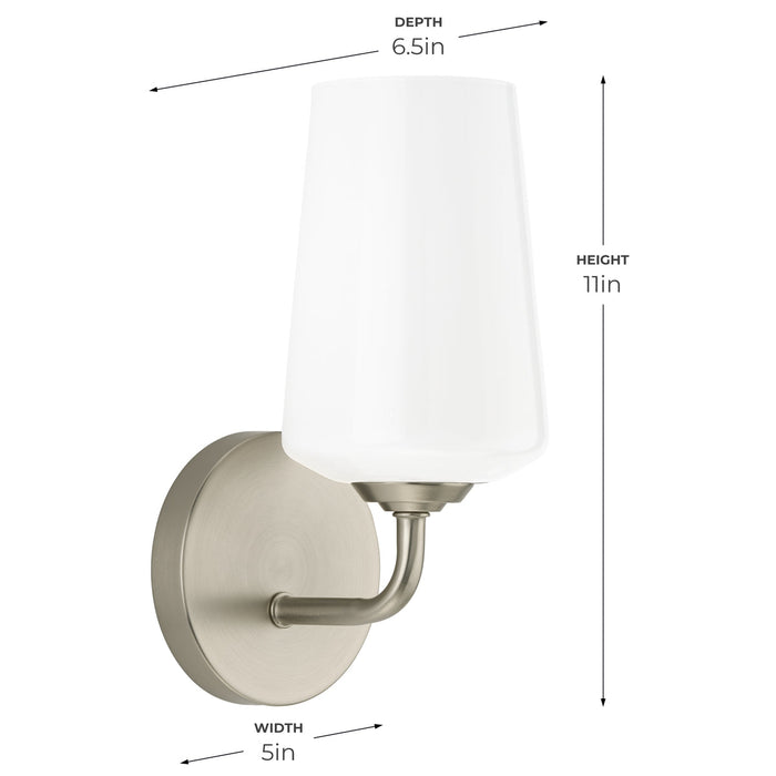 Progress Lighting 94710149009 Celino Collection 1-Light Wall Sconce Brushed Nickel With White Glass Shade (P710149-009)