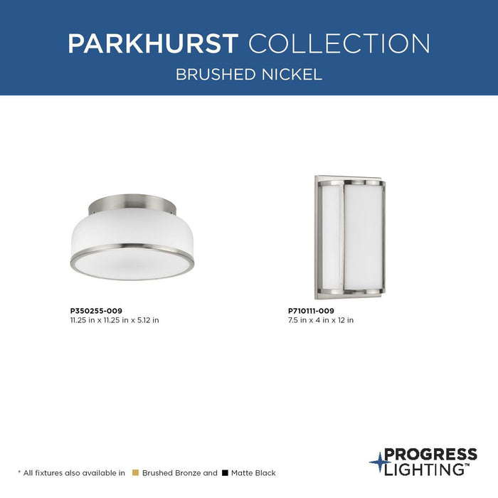 Progress Lighting Parkhurst Collection Two-Light Flush Mount Close-To-Ceiling Fixture Brushed Nickel (P350255-009)