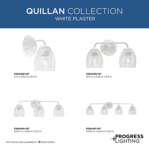 Progress Lighting Quillan Collection Two-Light Bath And Vanity Fixture White Plaster (P300489-197)