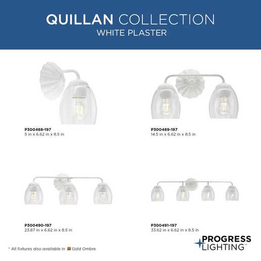 Progress Lighting Quillan Collection Three-Light Bath And Vanity Fixture White Plaster (P300490-197)