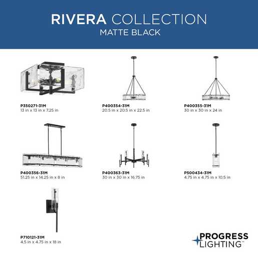 Progress Lighting Rivera Collection Four-Light Semi-Flush Close-To-Ceiling Fixture Matte Black (P350271-31M)
