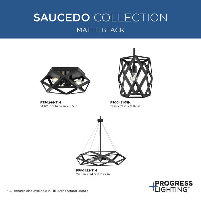 Progress Lighting Saucedo Collection Three-Light Flush Mount Close-To-Ceiling Fixture Matte Black (P350244-31M)