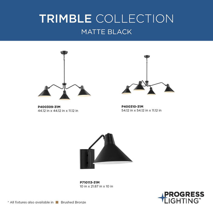 Progress Lighting Trimble Collection Four-Light Chandelier Matte Black (P400310-31M)
